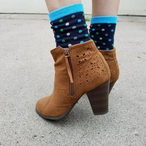 Tan Suede Eyelet Detailed Ankle Booties